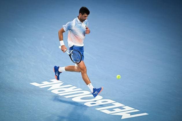 Mandatory Credit: Photo by James Gourley Shutterstock (13729780ih) Novak Djokovic in action during his fourth round match Australian Open, Day Eight, Tennis, Melbourne Park, Melbourne, Australia - 23 Jan 2023 Australian Open, Day Eight, Tennis, Melbourne Park, Melbourne, Australia - 23 Jan 2023 Copyright: xJamesxGourley Shutterstockx 13729780ih