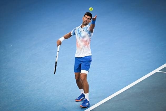 Mandatory Credit: Photo by James Gourley Shutterstock (13729780hx) Novak Djokovic in action during his fourth round match Australian Open, Day Eight, Tennis, Melbourne Park, Melbourne, Australia - 23 Jan 2023 Australian Open, Day Eight, Tennis, Melbourne Park, Melbourne, Australia - 23 Jan 2023 Copyright: xJamesxGourley Shutterstockx 13729780hx
