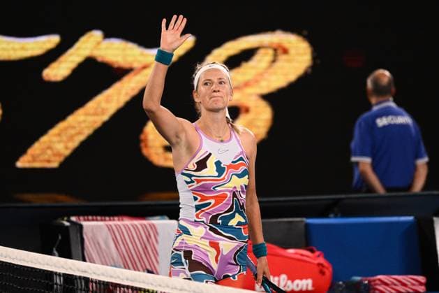 Mandatory Credit: Photo by James Gourley Shutterstock (13729783cl) Victoria Azarenka celebrates victory after winning her Quarter Final Match Australian Open, Day Nine, Tennis, Melbourne Park, Melbourne, Australia - 24 Jan 2023 Australian Open, Day Nine, Tennis, Melbourne Park, Melbourne, Australia - 24 Jan 2023 Copyright: xJamesxGourley Shutterstockx 13729783cl