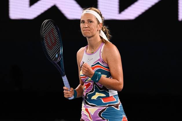 Mandatory Credit: Photo by James Gourley Shutterstock (13729783cm) Victoria Azarenka celebrates victory after winning her Quarter Final Match Australian Open, Day Nine, Tennis, Melbourne Park, Melbourne, Australia - 24 Jan 2023 Australian Open, Day Nine, Tennis, Melbourne Park, Melbourne, Australia - 24 Jan 2023 Copyright: xJamesxGourley Shutterstockx 13729783cm