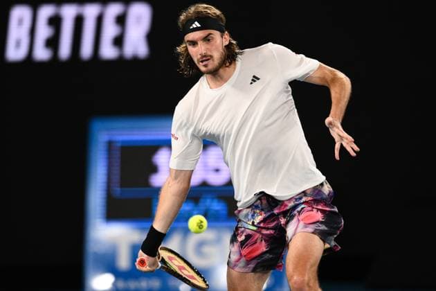 Mandatory Credit: Photo by James Gourley Shutterstock (13729783et) Stefanos Tsitsipas in action during his Quarter Final Match Australian Open, Day Nine, Tennis, Melbourne Park, Melbourne, Australia - 24 Jan 2023 Australian Open, Day Nine, Tennis, Melbourne Park, Melbourne, Australia - 24 Jan 2023 Copyright: xJamesxGourley Shutterstockx 13729783et