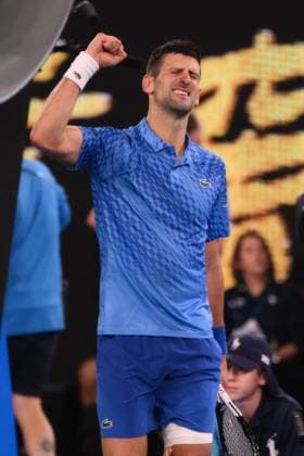 Mandatory Credit: Photo by James Gourley Shutterstock (13736332fy) Novak Djokovic of Serbia celebrates winning the match Australian Open, Day Twelve, Tennis, Melbourne Park, Melbourne, Australia - 27 Jan 2023 Australian Open, Day Twelve, Tennis, Melbourne Park, Melbourne, Australia - 27 Jan 2023 Copyright: xJamesxGourley Shutterstockx 13736332fy