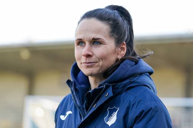 Nadine Rolser coach, TSG , single image, single photo, action, action, portrait, portrait, joy, happy, glad, friendly, cheerful, happy, beaming, optimistic, 12 02 2023, Sinsheim Hoffenheim Germany , Football, Flyeralarm Women Bundesliga, TSG 1899 Hoffenheim 1 FC Köln, 12 02 2023, Sinsheim Hoffenheim Germany , Football, Flyeralarm Frauen Bundesliga, TSG 1899 Hoffenheim 1 FC Köln, DFB DFL REGULATES PROHIBIT ANY USE OF PHOTOGRAPHS AS IMAGE SEQUENCES AND OR QUASI VIDEO xozx