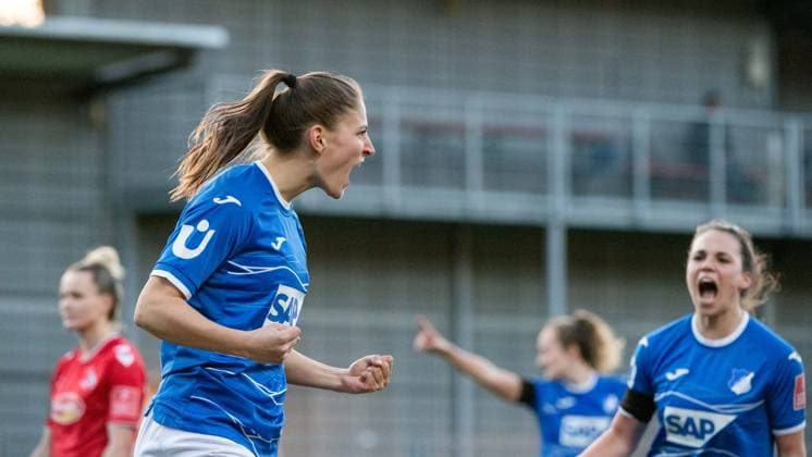 Melissa Koessler TSG Hoffenheim, 25 , Julia Hickelsberger TSG Hoffenheim, 18 cheer over goal to make it 2 0, GER, TSG 1899 Hoffenheim vs 1 FC Koeln, Football Flyeralarm Womens Bundesliga, 12 Matchday, Season 2022 2023, 12 02 2023 GER, TSG 1899 Hoffenheim vs 1 FC Koeln, Football Flyeralarm Womens Bundesliga, 12 Matchday, Season 2022 2023, 12 02 2023 Hoffenheim Copyright: xEibner Memmlerx EP_MMR
