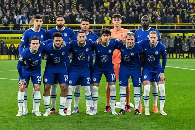 GER, Champions League, Borussia Dortmund vs FC Chelsea 15 02 2023, Signal Iduna Park, Dortmund , GER, Champions League, Borussia Dortmund vs FC Chelsea in picture picture shows team photo FC Chelsea Kai Havertz FC Chelsea 29 v h l r , Ruben Loftus Cheek FC Chelsea 12 , Thiago Silva FC Chelsea 6 , Goalkeeper Kepa FC Chelsea 1 ,Kalidou Koulibaly FC Chelsea 26 Ben Chilwell FC Chelsea 21 v v l r , Reece James FC Chelsea 24 , Conor Gallagher FC Chelsea 23 , Joao Felix FC Chelsea 11 , Enzo Fernandez FC Chelsea 5 , Mykhailo Mudryk FC Chelsea 15 nordphotoxGmbHx xTeresaxKröger nordphoto00008