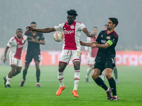 Mohammed Kudus Ajax Amsterdam, 20 in a duel against Rani Khedira FC Union Berlin, 08 , NL, Ajax Amsterdam vs FC Union Berlin, UEFA Europa League Play Offs, first leg, season 2022 2023, 16 02 2023, NL, Ajax Amsterdam vs FC Union Berlin, UEFA Europa League Play Offs, first leg, season 2022 2023, 16 02 2023, Photo Eibner Pressefoto Gabriel Boia Amsterdam Copyright: xEibner-Pressefoto GabrielxBoiax EP_EER