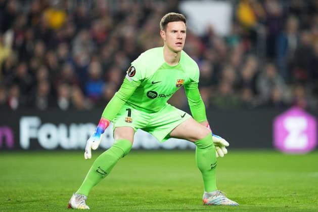 Mandatory Credit: Photo by Bagu Blanco Pressinphoto Shutterstock (13770557j) Marc-Andre Ter Stegen of FC Barcelona, Barca FC Barcelona v Manchester United, ManU UEFA Europa League, Play-off, 1st leg. Football, Spotify Camp Nou Stadium, Barcelona, Spain - 16 Feb 2023 Editorial use only FC Barcelona v Manchester United, UEFA Europa League, Play-off, 1st leg. Football, Spotify Camp Nou Stadium, Barcelona, Spain - 16 Feb 2023 Editorial use only Copyright: xBaguxBlanco Pressinphoto Shutterstockx 13770557j