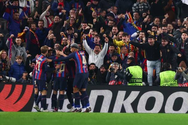 Mandatory Credit: Photo by Simon Dael Shutterstock (13765759ai) Marcos Alonso of Barcelona celebrates after scoring a goal (1-0) Barcelona v Manchester United, ManU UEFA Europa League, Play-Off Round, First Leg, Football, Camp Nou, Barcelona, Spain - 16 Feb 2023 EDITORIAL USE ONLY No use with unauthorised audio, video, data, fixture lists, club league logos or live services. Online in-match use limited to 120 images, no video emulation. No use in betting, games or single club league player publications. Barcelona v Manchester United, UEFA Europa League, Play-Off Round, First Leg, Football, Camp Nou, Barcelona, Spain - 16 Feb 2023 EDITORIAL USE ONLY No use with unauthorised audio, video, data, fixture lists, club league logos or live services. Online in-match use limited to 120 images, no video emulation. No use in betting, games or single club league player publications. Copyright: xSimonxDael Shutterstockx 13765759ai