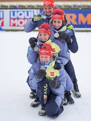 Denise Hermann Wick Germany, 3 4 , Hanna Kebinger Germany, 3 2 , Sophia Schneider Germany, 3 3 , Hanna Kebinger Germany, 3 2 GER, BMW IBU Biathlon World Championships Oberhof, womens 4x6 km relay race, 18 02 2023, 2022 2023 season GER, BMW IBU Biathlon World Championships Oberhof, womens 4x6 km relay race, 18 02 2023, 2022 2023 season Oberhof. Copyright: xEibner-Pressefoto JohannxMedveyx EP_JMY