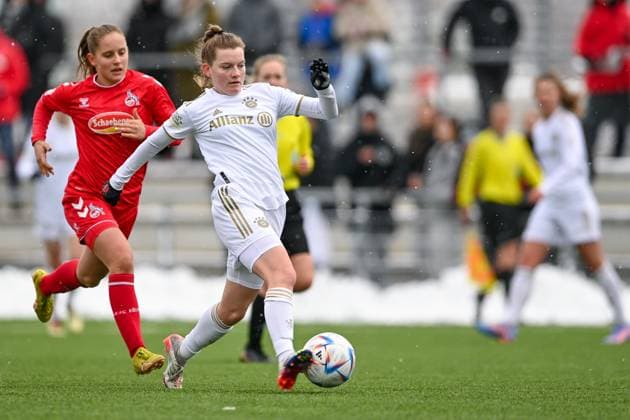v li Lilith Schmidt Cologne, 13 Sarah Ernst FCB, 13 in duel, duel, tackle, dynamic, action, action, 26 02 2023, Munich Germany , Football,2 Women Bundesliga, FC Bayern Munich II 1 FC Cologne II, DFB DFL REGULATIONS PROHIBIT ANY USE OF PHOTOGRAPHS AS IMAGE SEQUENCES AND OR QUASI VIDEO xslx