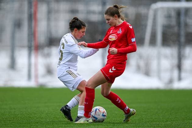 v li Sophia Weixler FCB, 16 Daria Collas Cologne, 9 in duel, duel, tackle, dynamics, action, action, 26 02 2023, Munich Germany , Football,2 Women Bundesliga, FC Bayern Munich II 1 FC Cologne II, DFB DFL REGULATIONS PROHIBIT ANY USE OF PHOTOGRAPHS AS IMAGE SEQUENCES AND OR QUASI VIDEO xslx