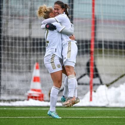 v li Fiona Gaißer FCB, 22 Amelie Schuster FCB, 8 with goal celebration, cheering, goal celebration, celebrate the goal, goal, celebration, cheering about the goal to 2 0 by Fiona Gaißer FCB, 22 , optimistic, Action, Action, 26 02 2023, Munich Germany , Football,2 Women Bundesliga, FC Bayern München II 1 FC Köln II, DFB DFL REGULATIONS PROHIBIT ANY USE OF PHOTOGRAPHS AS IMAGE SEQUENCES AND OR QUASI VIDEO xslx