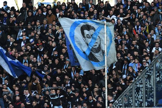 TSV 1860 Muenchen fans with an anti Hasan Ismaik flag in the fan block GER, MSV Duisburg vs TSV 1860 Muenchen, Football, 3 Liga, 26 Matchday, Season 2022 2023, 11 03 2023 DFL DFB REGULATES PROHIBIT ANY USE OF PHOTOGRAPHS AS IMAGE SEQUENCES AND OR QUASI VIDEO GER, MSV Duisburg vs TSV 1860 Muenchen, Football, 3 Liga, 26 Matchday, Season 2022 2023, 11 03 2023 Duisburg Copyright: xEibner-Pressefoto ThomasxThienelx EP_TTL