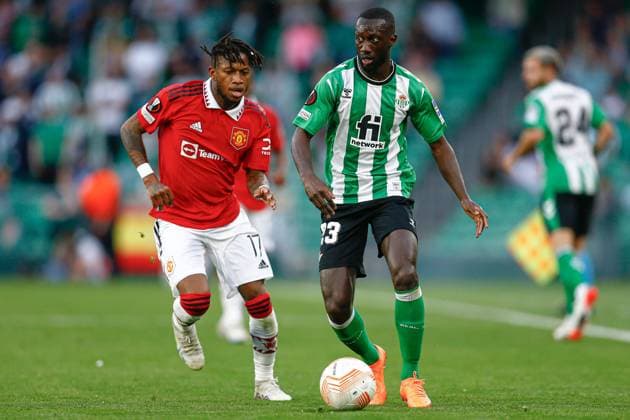 Mandatory Credit: Photo by Pressinphoto Shutterstock (13830498q) Youssouf Sabaly of Real Betis and Fred of Manchester United, ManU Real Betis v Manchester United, UEFA Europa League, Round of 16, 2nd leg. Football, Benito Villamarin Stadium, Sevilla, Spain - 16 March 2023 Editorial use only Real Betis v Manchester United, UEFA Europa League, Round of 16, 2nd leg. Football, Benito Villamarin Stadium, Sevilla, Spain - 16 March 2023 Editorial use only Copyright: xPressinphoto Shutterstockx 13830498q
