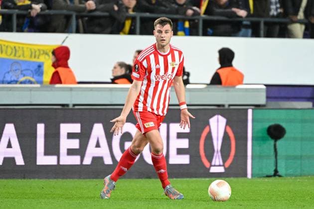 Football, men, season 2022 2023, Europa League Round of 16, second leg , Royale Union Saint Gilloise 1 FC Union Berlin at Lotto Park Brussels, Robin Knoche 1 FC Union Berlin in action, on the ball, individual action , 16 03 2023, Copyright: xMatthiasxKochx