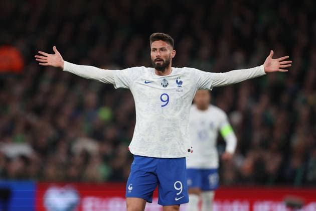 Mandatory Credit: Photo by Paul Greenwood Shutterstock (13847018m) Olivier Giroud of France Republic of Ireland v France, UEFA European Championship, EM, Europameisterschaft 2024 Qualifying, Group B, Football, Aviva Stadium, Dublin, Ireland - 27 Mar 2023 EDITORIAL USE ONLY No use with unauthorised audio, video, data, fixture lists, club league logos or live services. Online in-match use limited to 120 images, no video emulation. No use in betting, games or single club league player publications. Republic of Ireland v France, UEFA European Championship 2024 Qualifying, Group B, Football, Aviva Stadium, Dublin, Ireland - 27 Mar 2023 EDITORIAL USE ONLY No use with unauthorised audio, video, data, fixture lists, club league logos or live services. Online in-match use limited to 120 images, no video emulation. No use in betting, games or single club league player publications. Copyright: xPaulxGreenwood Shutterstockx 13847018m