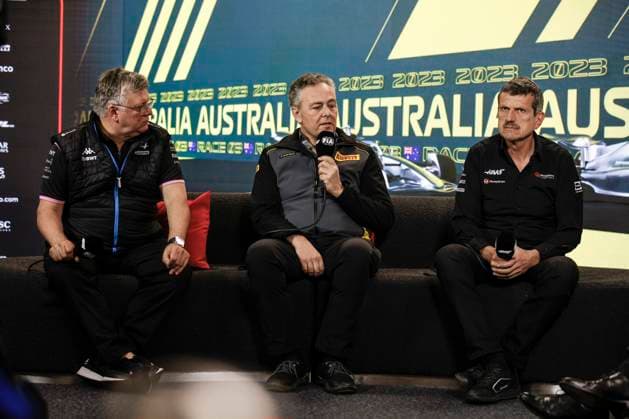 ISOLA Mario (ita), Motorsport Racing Manager of Pirelli, portrait SZAFNAUER Otmar, Team Principal of Alpine F1 Team, portrait STEINER Guenther (ita), Team Principal of Haas F1 team, portrait during the Formula 1 Rolex Australian Grand Prix 2023, 3rd round of the 2023 Formula One World Championship, WM, Weltmeisterschaft from March 31 to April 2, 2023 on the Albert Park Circuit, in Melbourne, Australia - F1 - AUSTRALIAN GRAND PRIX 2023 DPPI Panoramic 00122006__R5_2855