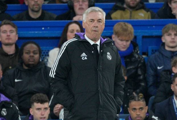 Mandatory Credit: Photo by Dave Shopland Shutterstock (13876303ev) Carlo Ancelotti of Real Madrid Chelsea v Real Madrid, UEFA Champions League, Quarter-Final, Second Leg, Football, Stamford Bridge, London, UK - 18 Apr 2023 Chelsea v Real Madrid, UEFA Champions League, Quarter-Final, Second Leg, Football, Stamford Bridge, London, UK - 18 Apr 2023 Copyright: xDavexShopland Shutterstockx 13876303ev