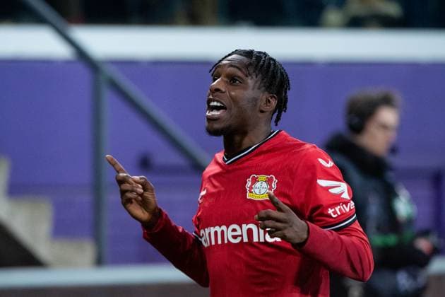 Jeremie Frimpong Bayer 04 Leverkusen, 30 cheers for the goal to 0 3 and dances, BEL, Royal Union Saint Gilloise vs Bayer 04 Leverkusen, football UEFA Europa League, quarterfinal second leg, season 2022 2023, 20 04 2023 BEL, Royal Union Saint Gilloise vs Bayer 04 Leverkusen, football UEFA Europa League, quarterfinal second leg, season 2022 2023, 20 04 2023 Anderlecht Copyright: xEibner-Pressefoto Memmlerx EP_MMR