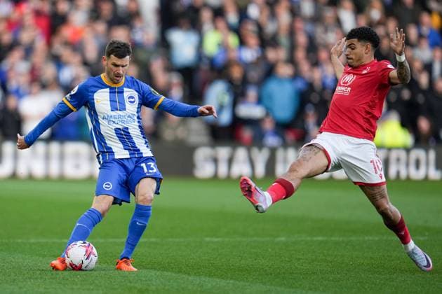 Mandatory Credit: Photo by Joe Toth Shutterstock (13884886cc) Morgan Gibbs-White of Nottingham Forest (10) and Pascal Groß of Brighton & Hove Albion (13) Nottingham Forest v Brighton & Hove Albion, Premier League, Football, City Ground, Nottingham, UK - 26 Apr 2023 EDITORIAL USE ONLY No use with unauthorised audio, video, data, fixture lists, club league logos or live services. Online in-match use limited to 120 images, no video emulation. No use in betting, games or single club league player publications. Nottingham Forest v Brighton & Hove Albion, Premier League, Football, City Ground, Nottingham, UK - 26 Apr 2023 EDITORIAL USE ONLY No use with unauthorised audio, video, data, fixture lists, club league logos or live services. Online in-match use limited to 120 images, no video emulation. No use in betting, games or single club league player publications. Copyright: xJoexToth Shutterstockx 13884886cc