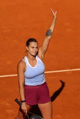 Mandatory Credit: Photo by Ella Ling Shutterstock (13895879l) Aryna Sabalenka of Belarus celebrates Mutua Madrid Open, Day 11, Tennis, La Caja Magica, Madrid, Spain - 04 May 2023 Mutua Madrid Open, Day 11, Tennis, La Caja Magica, Madrid, Spain - 04 May 2023 Copyright: xEllaxLing Shutterstockx 13895879l
