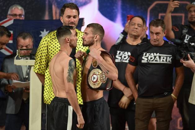 RECORD DATE NOT STATED Boxeo 2023 Saul -Canelo- Alvarez (MEX) vs John Ryder (ENG) Weigh-in ceremony (L-R), Gabriel Gollaz Valenzuela and Steve Spark during the weigh-in ceremony prior to the fight The King Coming Home for the Super Middleweight titles, endorsed by the World Boxing Council (WBC), the World Boxing Organization (WBO), the World Boxing Association (WBA) and the International Boxing Federation (IBF), at Santos Degollado Theater, on May 5, 2023. <br><br> (I-D), Gabriel Gollaz Valenzuela y Steve Spark durante la ceremonia de pesaje previo a la pelea The King Coming Home por los titulos Supermedio, avalados por el Consejo Mundial de Boxeo (CMB), la Organizacion Mundial de Boxeo (OMB), la Asociacion Mundial de Boxeo (AMB) y la Federacion Internacional de Boxeo (IBF), en el Teatro Santos Degollado, el 05 de Mayo de 2023. GUADALAJARA JALISCO MEXICO Copyright: xAdrianxMaciasx 20230505161108_BOX_2023_ALV_RYD_WEIGH_VALENZUELA73