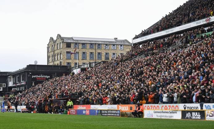 Mandatory Credit: Photo by Anna Gowthorpe Shutterstock (13896044aq) Bradford City fans clap during the 56th minute of the game to remember the 56 people who died in the Bradford City fire disaster Bradford City v Leyton Orient, EFL Sky Bet League Two, Football, University of Bradford Stadium, Bradford, UK - 08 May 2023 EDITORIAL USE ONLY No use with unauthorised audio, video, data, fixture lists, club league logos or live services. Online in-match use limited to 120 images, no video emulation. No use in betting, games or single club league player publications. Bradford City v Leyton Orient, EFL Sky Bet League Two, Football, University of Bradford Stadium, Bradford, UK - 08 May 2023 EDITORIAL USE ONLY No use with unauthorised audio, video, data, fixture lists, club league logos or live services. Online in-match use limited to 120 images, no video emulation. No use in betting, games or single club league player publications. Copyright: xAnnaxGowthorpe Shutterstockx 13896044aq