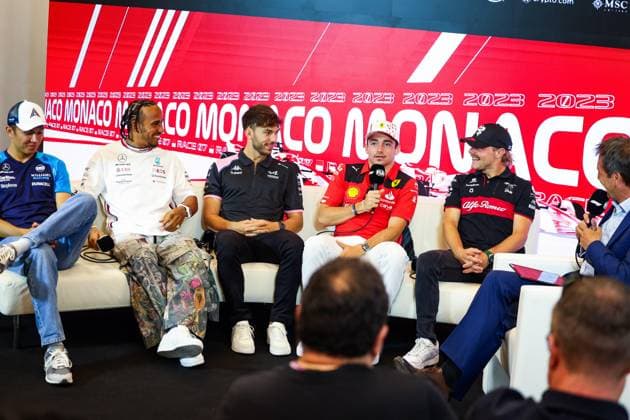 press conference, PK, Pressekonferenz ALBON Alexander (tha), Williams Racing FW45, HAMILTON Lewis (gbr), Mercedes AMG F1 Team W14, GASLY Pierre (fra), Alpine F1 Team A523, LECLERC Charles (mco), Scuderia Ferrari SF-23, BOTTAS Valtteri (fin), Alfa Romeo F1 Team Stake C43, portrait, during the Formula 1 Grand Prix de Monaco 2023, 6th round of the 2023 Formula One World Championship, WM, Weltmeisterschaft from May 26 to 28, 2023 on the Circuit de Monaco, in Monaco - F1 - MONACO GRAND PRIX 2023 DPPI Panoramic 20230525_G0OD0108
