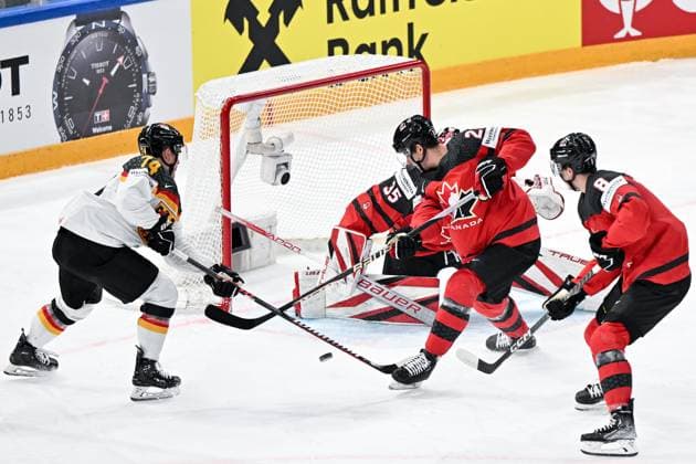 Justin Schütz 74, German Ice Hockey Federation, Germany Germany, Team Germany Sam Montembeault 35, Canada, Canada, Team Canada , Canada vs Germany, Ice Hockey, Ice Hockey World Championship , Final, 28 05 2023, Canada vs Germany, Ice Hockey, Ice Hockey World Championship , Final, 28 05 2023 Tampere Copyright: xEibner-Pressefotox xBirgitxHaefnerx EP_BHF