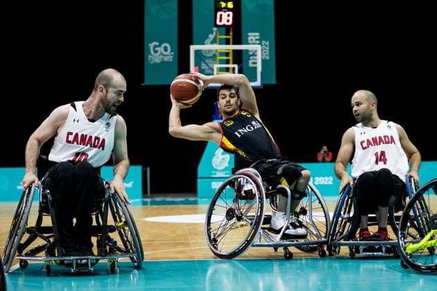 IWBF Wheelchair Basketball World Championship Dubai 2022, Canada Germany, 10 06 2023 Lee Melymick Canada, 10 , Nico Dreimueller Germany, 5 , Tyler Miller Canada, 14 IWBF Wheelchair Basketball World Championship Dubai 2022, Canada Germany, Dubai, World Trade Center. Copyright: xBEAUTIFULxSPORTS Wunderlx