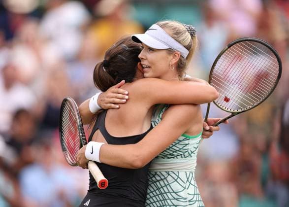 Mandatory Credit: Photo by Ryan Browne Shutterstock (13961302bj) Katie Boulter of Great Britain celebrates winning her final match against Jodie Burrage of Great Britain. Rothesay Open, Day Seven, Tennis, Nottingham Tennis Centre, Nottingham, UK - 18 Jun 2023 Rothesay Open, Day Seven, Tennis, Nottingham Tennis Centre, Nottingham, UK - 18 Jun 2023 Copyright: xRyanxBrowne Shutterstockx 13961302bj