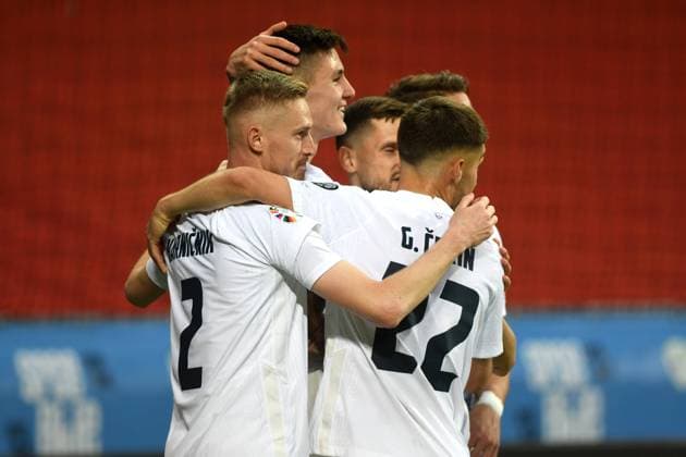 GROUP GRUPPO: ZAN KARNICNIK, BENJAMIN SESKO, ADAM GNEZDA CERIN, UEFA EURO, EM, Europameisterschaft,Fussball 2024 Qualifying, Slovenia-San Marino 2-0, jubel, esultanza, joy, celebration UEFA QUALIFICAZIONI EURO 2024 SLOVENIA-SAN MARINO 2-0