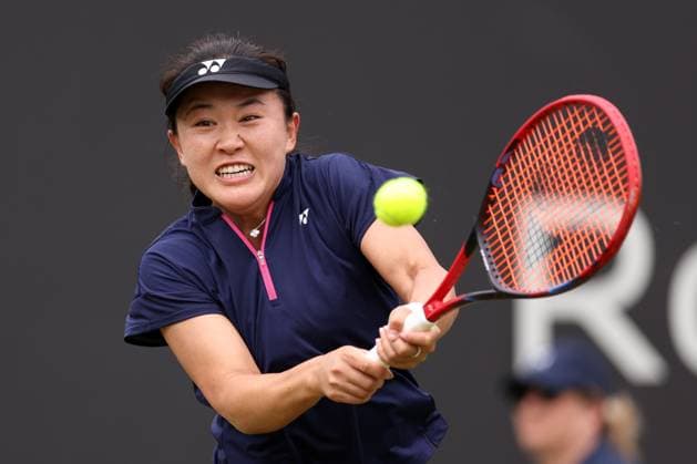 Mandatory Credit: Photo by Ryan Browne Shutterstock (13977105ac) Lin Zhu of China during her quarter-final match. Rothesay Classic, Day Five, Tennis, Edgbaston Priory Club, Birmingham, UK - 23 Jun 2023 Rothesay Classic, Day Five, Tennis, Edgbaston Priory Club, Birmingham, UK - 23 Jun 2023 Copyright: xRyanxBrowne Shutterstockx 13977105ac