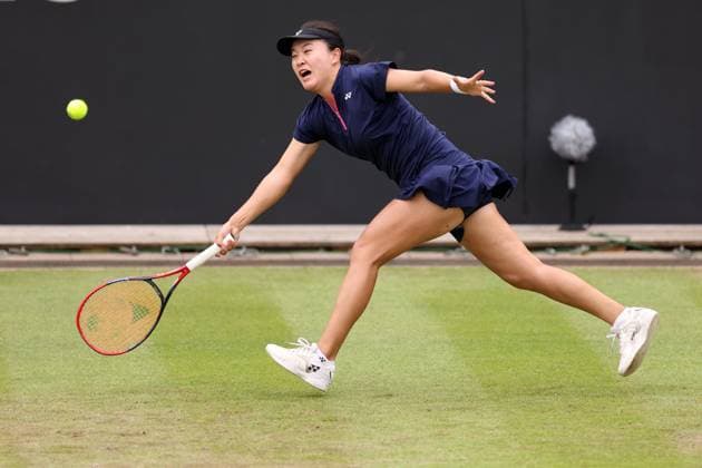 Mandatory Credit: Photo by Ryan Browne Shutterstock (13977105w) Lin Zhu of China during her quarter-final match. Rothesay Classic, Day Five, Tennis, Edgbaston Priory Club, Birmingham, UK - 23 Jun 2023 Rothesay Classic, Day Five, Tennis, Edgbaston Priory Club, Birmingham, UK - 23 Jun 2023 Copyright: xRyanxBrowne Shutterstockx 13977105w