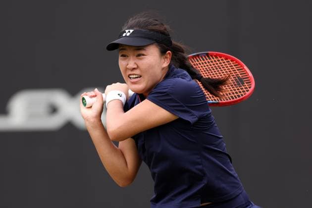 Mandatory Credit: Photo by Ryan Browne Shutterstock (13977105z) Lin Zhu of China during her quarter-final match. Rothesay Classic, Day Five, Tennis, Edgbaston Priory Club, Birmingham, UK - 23 Jun 2023 Rothesay Classic, Day Five, Tennis, Edgbaston Priory Club, Birmingham, UK - 23 Jun 2023 Copyright: xRyanxBrowne Shutterstockx 13977105z