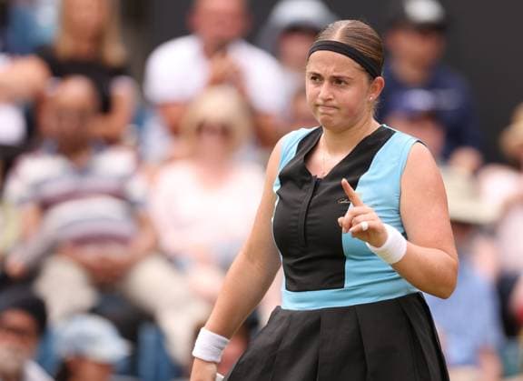 Mandatory Credit: Photo by Ryan Browne Shutterstock (13977107bw) Jelena Ostapenko of Latvia during her Semi-Final match. Rothesay Classic, Day Six, Tennis, Edgbaston Priory Club, Birmingham, UK - 24 Jun 2023 Rothesay Classic, Day Six, Tennis, Edgbaston Priory Club, Birmingham, UK - 24 Jun 2023 Copyright: xRyanxBrowne Shutterstockx 13977107bw