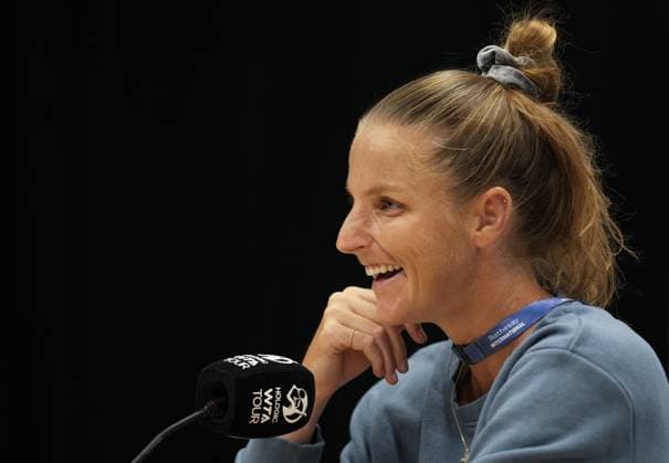 Mandatory Credit: Photo by Dave Shopland Shutterstock (13984422au) Karolina Pliskova (CZE) press conference, PK, Pressekonferenz Rothesay International Eastbourne, Tennis, Day One, Devonshire Park, Eastbourne, UK - 26 Jun 2023 Rothesay International Eastbourne, Tennis, Day One, Devonshire Park, Eastbourne, UK - 26 Jun 2023 Copyright: xDavexShopland Shutterstockx 13984422au