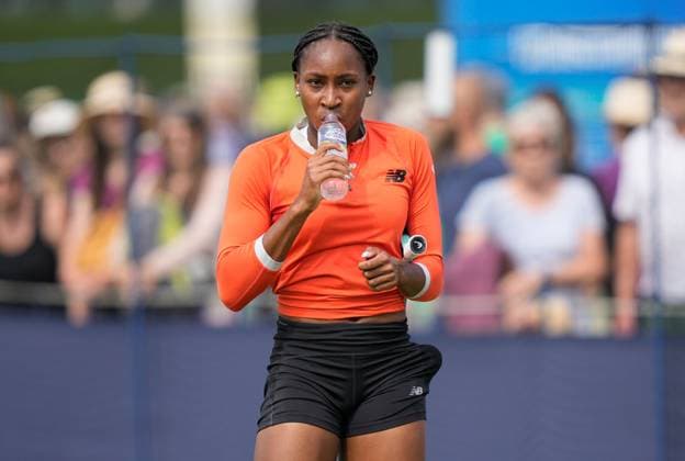 Mandatory Credit: Photo by Dave Shopland Shutterstock (13984799g) USA s Coco Gauff practicing Rothesay International Eastbourne, Tennis, Day Three, Devonshire Park, Eastbourne, UK - 28 Jun 2023 Rothesay International Eastbourne, Tennis, Day Three, Devonshire Park, Eastbourne, UK - 28 Jun 2023 Copyright: xDavexShopland Shutterstockx 13984799g