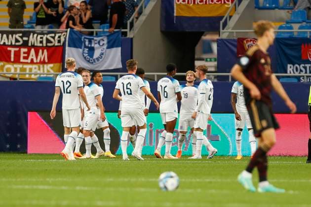 UEFA European Under-21 Championship, Germany England, 3 group match, 28 06 2023, Batumi The England team celebrates the second goal by Harvey ELLIOTT 19, England , UEFA European Under-21 Football Championship in Romania and Georgia, Germany England, 3 group match, 28 06 2023, Batumi Copyright: xBEAUTIFULxSPORTS Meuselx