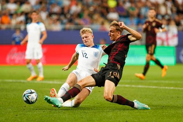 UEFA U21 European Championship, Germany England, 3 group match, 28 06 2023, Batumi Jarrad BRANTHWAITE 12, England in duel with Nelson WEIPER 19, Germany, 1 FSV Mainz 05 , UEFA U21 European Football Championship in Romania and Georgia, Germany England, 3 group match, 28 06 2023, Batumi Copyright: xBEAUTIFULxSPORTS Meuselx