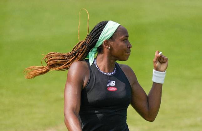 Mandatory Credit: Photo by Dave Shopland Shutterstock (13984800h) USA s Coco Gauff celebrates match point as she wins Quarter final in straight sets Rothesay International Eastbourne, Tennis, Day Four, Devonshire Park, Eastbourne, UK - 29 Jun 2023 Rothesay International Eastbourne, Tennis, Day Four, Devonshire Park, Eastbourne, UK - 29 Jun 2023 Copyright: xDavexShopland Shutterstockx 13984800h