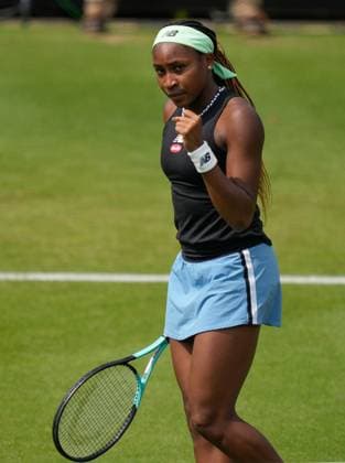 Mandatory Credit: Photo by Dave Shopland Shutterstock (13984800t) USA s Coco Gauff celebrates as she wins quarter final in straight sets Rothesay International Eastbourne, Tennis, Day Four, Devonshire Park, Eastbourne, UK - 29 Jun 2023 Rothesay International Eastbourne, Tennis, Day Four, Devonshire Park, Eastbourne, UK - 29 Jun 2023 Copyright: xDavexShopland Shutterstockx 13984800t