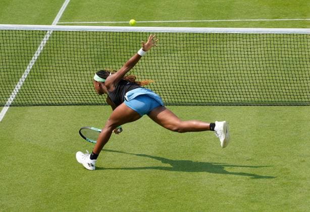Mandatory Credit: Photo by Dave Shopland Shutterstock (13984800bd) USA s Coco Gauff in action as she wins quarter final in straight sets Rothesay International Eastbourne, Tennis, Day Four, Devonshire Park, Eastbourne, UK - 29 Jun 2023 Rothesay International Eastbourne, Tennis, Day Four, Devonshire Park, Eastbourne, UK - 29 Jun 2023 Copyright: xDavexShopland Shutterstockx 13984800bd