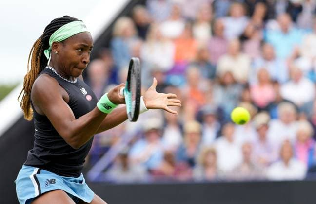 Mandatory Credit: Photo by Dave Shopland Shutterstock (13984800be) USA s Coco Gauff in action as she wins quarter final in straight sets Rothesay International Eastbourne, Tennis, Day Four, Devonshire Park, Eastbourne, UK - 29 Jun 2023 Rothesay International Eastbourne, Tennis, Day Four, Devonshire Park, Eastbourne, UK - 29 Jun 2023 Copyright: xDavexShopland Shutterstockx 13984800be