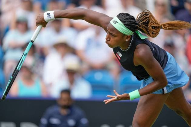Mandatory Credit: Photo by Dave Shopland Shutterstock (13984801l) USA s Coco Gauff in Semi final Action Rothesay International Eastbourne, Tennis, Day Five, Devonshire Park, Eastbourne, UK - 30 Jun 2023 Rothesay International Eastbourne, Tennis, Day Five, Devonshire Park, Eastbourne, UK - 30 Jun 2023 Copyright: xDavexShopland Shutterstockx 13984801l