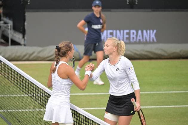 01 07 2023, xbrx, Tennis Bad Homburg Open WTA 250, emspor, v l FINALS, Bronzetti, Lucia ITA , Siniakova, Katerina CZE , winner, winner, cheers, cheering after end of match, joy Bad Homburg