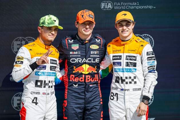 VERSTAPPEN Max (ned), Red Bull Racing RB19, portrait NORRIS Lando (gbr), McLaren F1 Team MCL60, portrait PIASTRI Oscar (aus), McLaren F1 Team MCL60, portrait during the 2023 Formula 1 Aramco British Grand Prix, 10th round of the 2023 Formula One World Championship, WM, Weltmeisterschaft from July 7 to 9, 2023 on the Silverstone Circuit, in Silverstone, United Kingdom - F1 - BRITISH GRAND PRIX 2023 DPPI Panoramic 00123024__R3_9460A