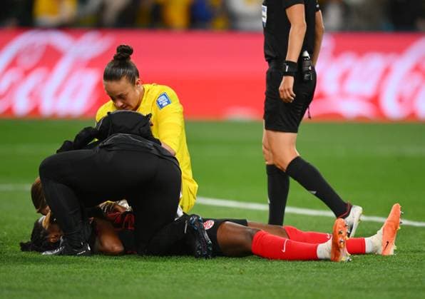 Mandatory Credit: Photo by Morgan Hancock Shutterstock (14028970bc) Kadeisha Buchanan of Canada receives treatment Canada Women v Australia Women, FIFA Women s World Cup, Group B, International Football, Melbourne Rectangular Stadium, Perth, Australia - 31 July 2023 Canada Women v Australia Women, FIFA Women s World Cup, Group B, International Football, Melbourne Rectangular Stadium, Perth, Australia - 31 July 2023 Copyright: xMorganxHancock Shutterstockx 14028970bc