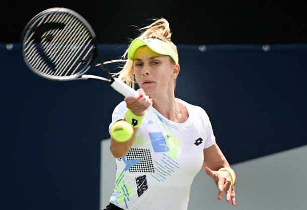 August 5, 2023, Montreal, PQ, Canada: Lesia Tsurenko, from Ukraine, returns the ball to Bianca Fernandez, from Canada, during their qualifying match at the National Bank Open tennis tournament in Montreal, Saturday, August 5, 2023. Bianca Fernandez, Lesia Tsurenko, - ZUMAc35_ 20230805_zaf_c35_035 Copyright: xGrahamxHughesx