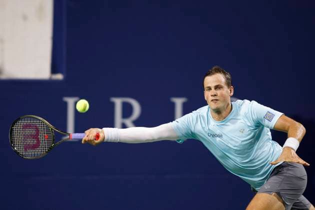 August 7, 2023, TORONTO, ON, CANADA: Canada s Vasek Pospisil returns to Matteo Arnaldi, of Italy, at the National Bank Open tennis tournament in Toronto, Monday, Aug. 7, 2023. Canada News - August 7, 2023 - ZUMAc35_ 20230807_zaf_c35_120 Copyright: xColexBurstonx